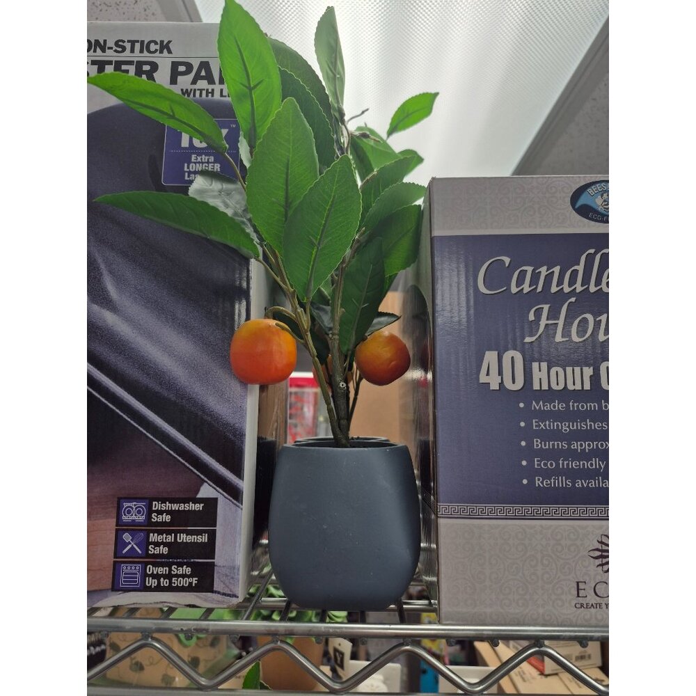 Artificial Citrus Plant With Faux Oranges In Minimalist Gray Pot